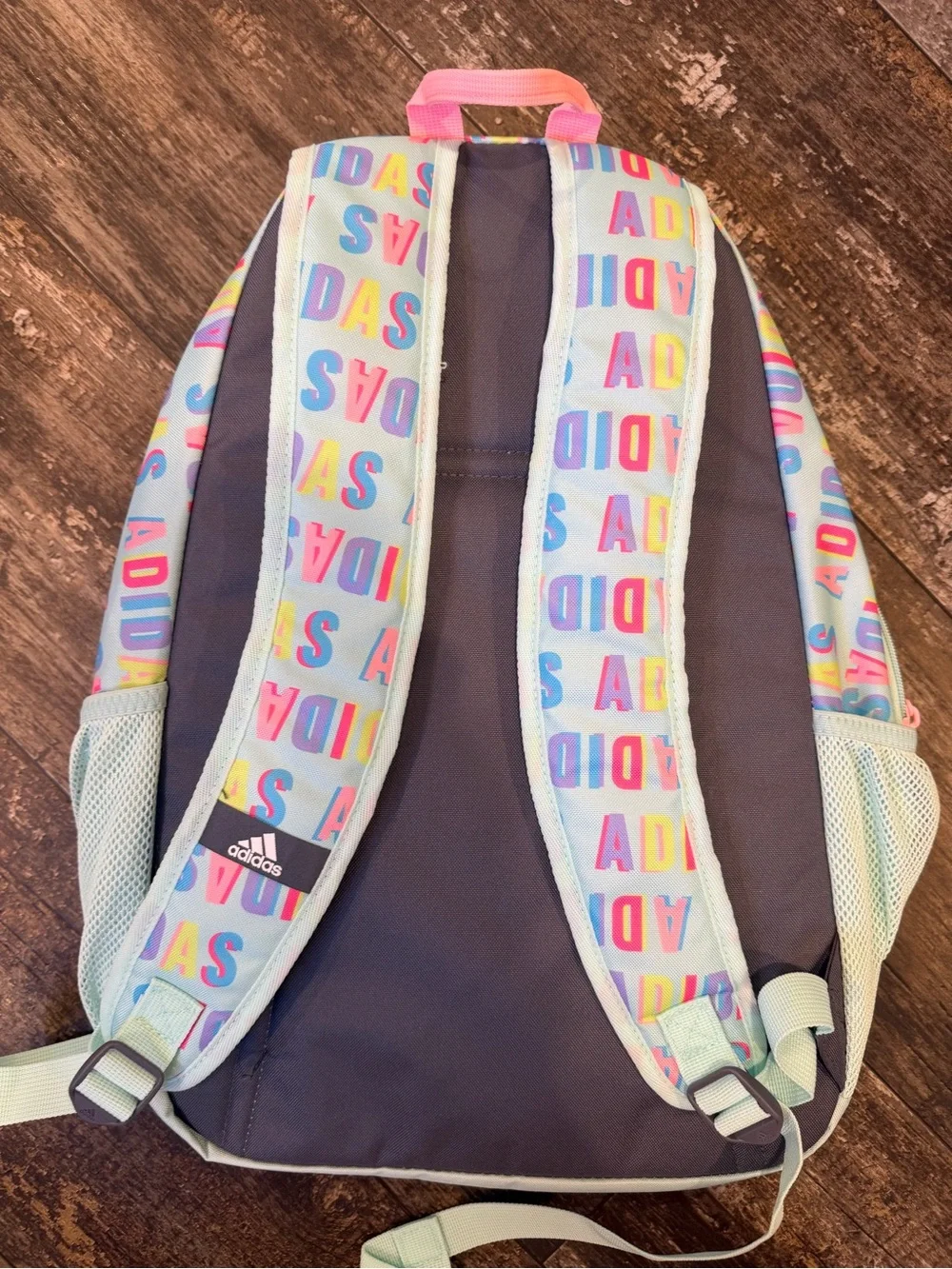 adidas Pastel Blue Backpack with Multicolor Logo Print